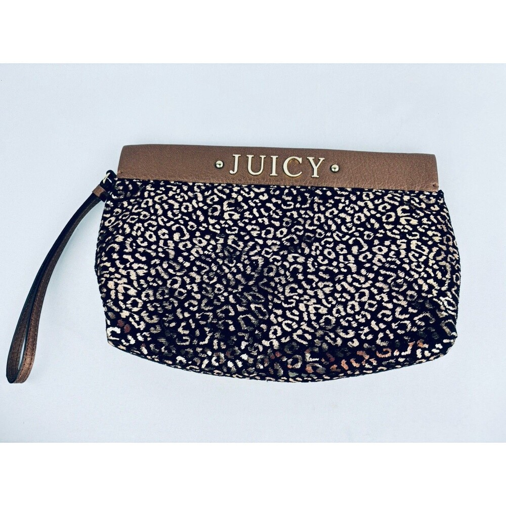 Juicy Couture‎ Metallic Novelty Clutch Wallet Purse Gold Black Cheetah Print